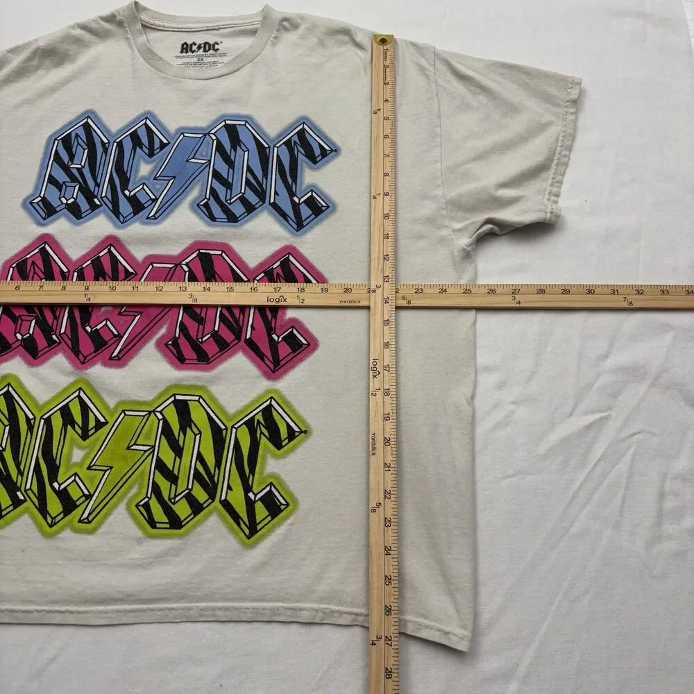 AC/DC Vintage Style Neon Zebra Stripe Logo Graphic T-Shirt Size 2XL Off-white - Picture 6 of 6